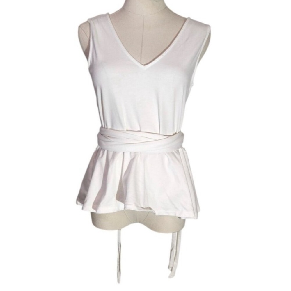 J. Crew White Sleeveless Tie Waist Peplum Top 100% Cotton Womens Size S